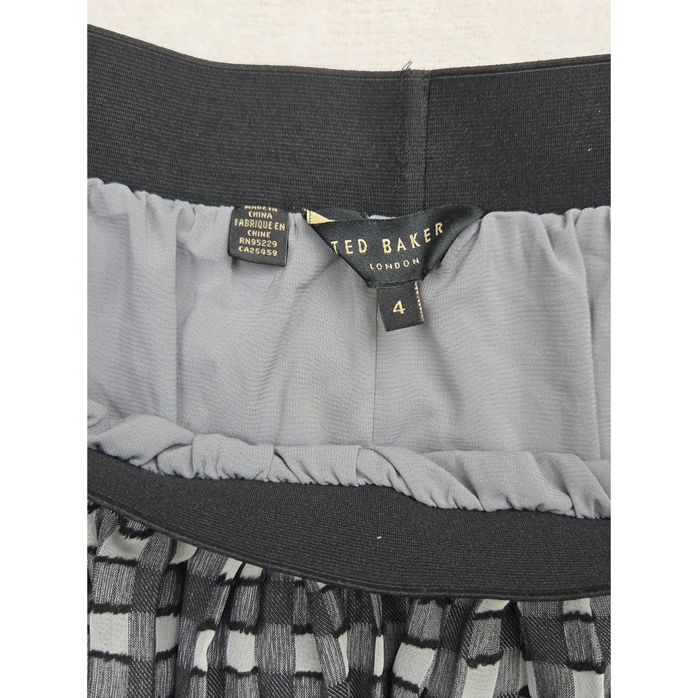 Ted Baker London Coliin Pleated Skirt Black White Plaid Check Size 4 Pull On - Picture 5 of 9
